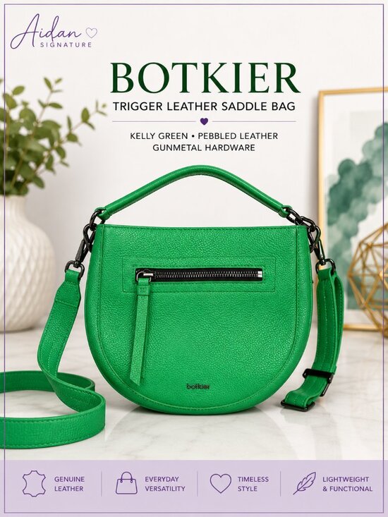 Botkier Handbags - Botkier Beatrice Saddle Crossbody Clover Green Pebbled Leather Shoulder Bag